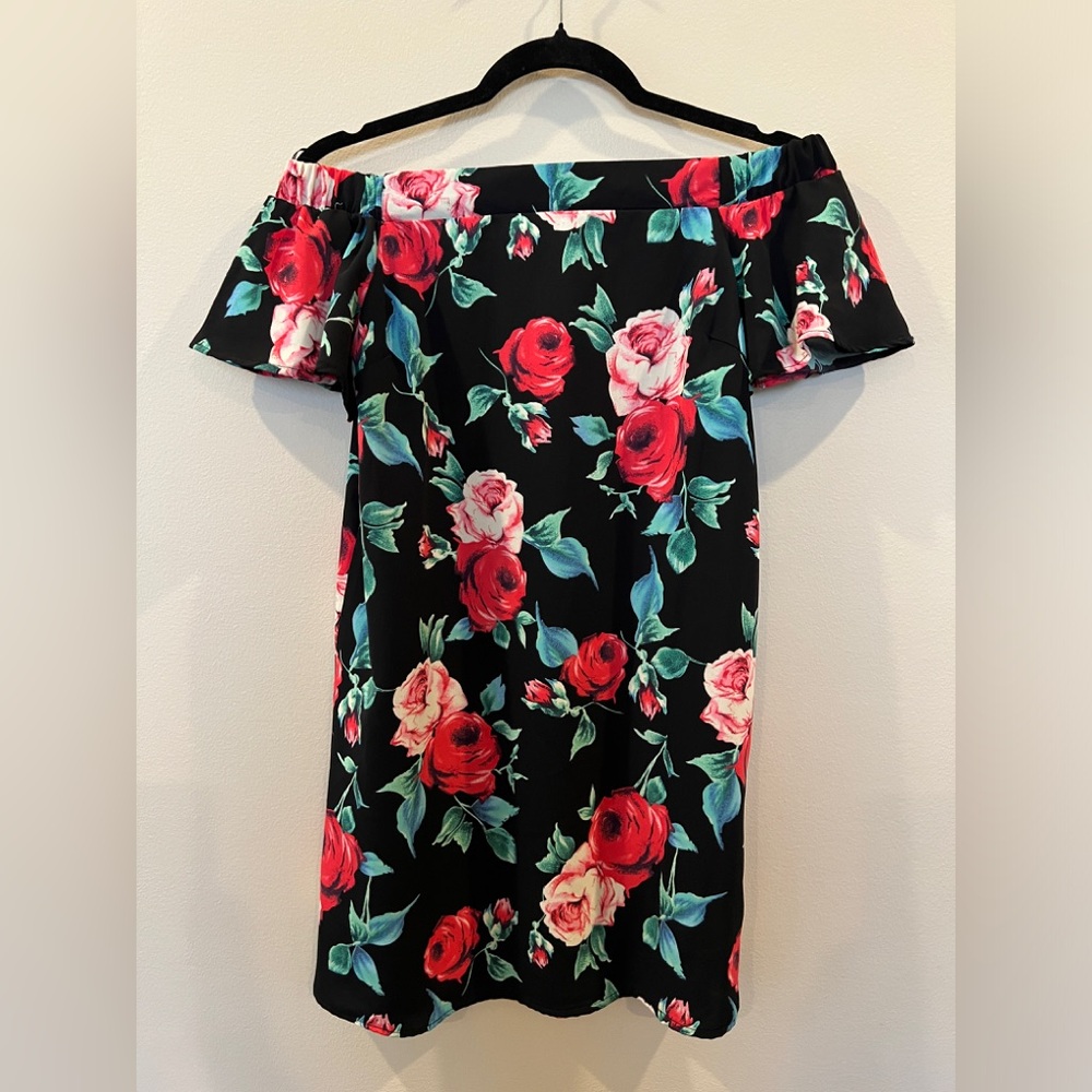 Forever 21 off the shoulder floral ruffle dress women’s S short sleeve black new